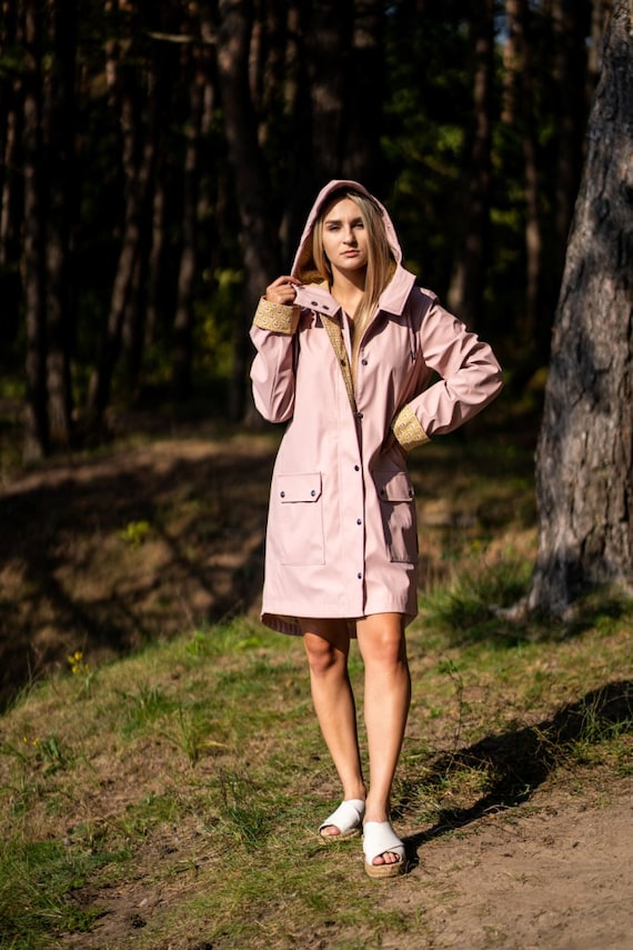 blush pink raincoat
