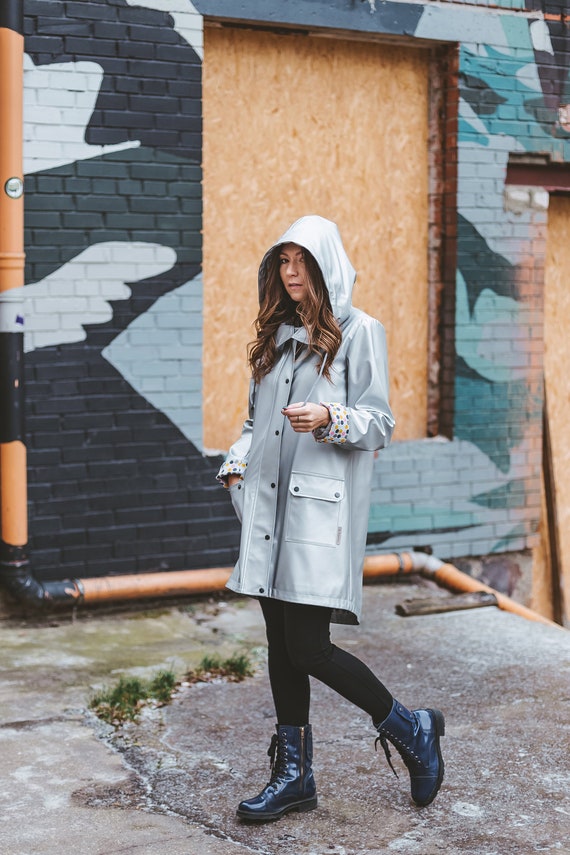 Stylish Plastic Raincoat Women Aesthetic Clothing Vinyl Wax Stylish Plastic Raincoat Women, Plastic Trench Coat