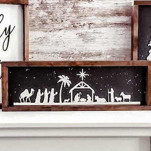 3D Nativity Scene with Starry Night Wood Sign/ Farmhouse Chirstmas Sign/ Christmas Wood Sign/ Christian Christmas sign/ Jesus Christmas Sign