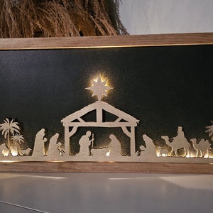 Lighted Nativity Scene Sign | Christmas Sign Decor | Manger Sign | Christian sign | Manger Decor | Nativity Scene Large Sign | Mantle Sign