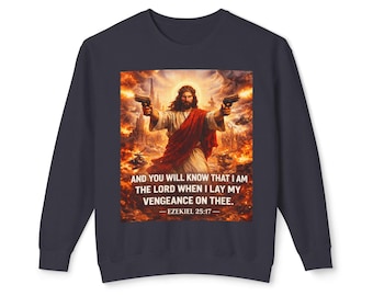 Jesus with Dual Guns Crewneck Sweatshirt | Ezekiel 25:17 Verse