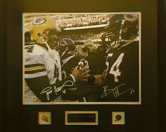 Signed Brett Favre & Brian Urlacher Framed Photo: Bears vs Packers Rivalry