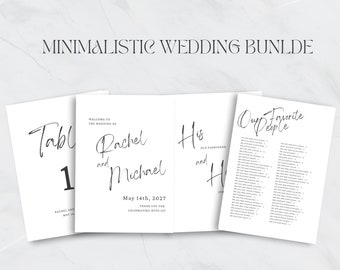 EDITABLE Minimalistic Wedding Bundle | Printable Welcome Sign, Table Numbers, Drink Menu and Seating Chart | Edit Online in Templet - PNG