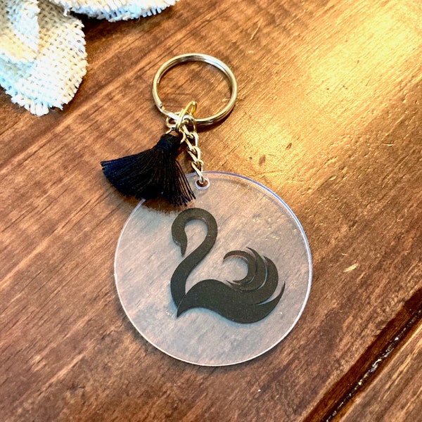 Cute Clear Acrylic Black Swan Keychain. Keeper of the Lost Cities.