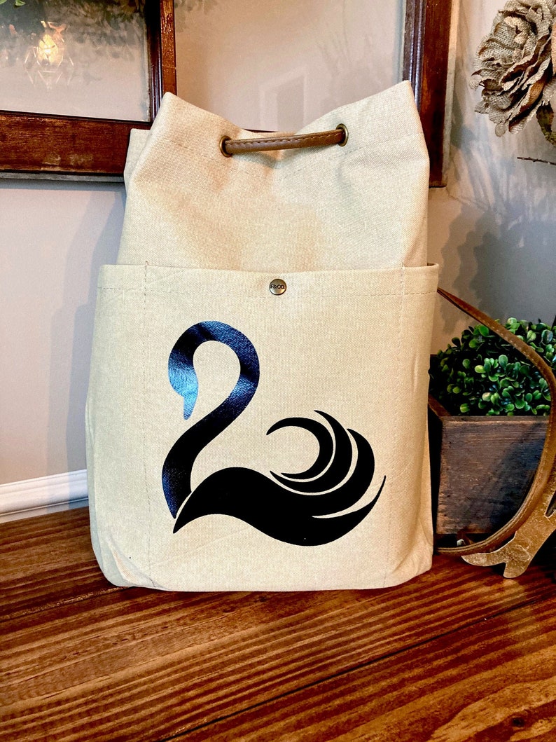 Custom Canvas Drawstring Backpack Keepers of the Lost Cities. Black Swan
