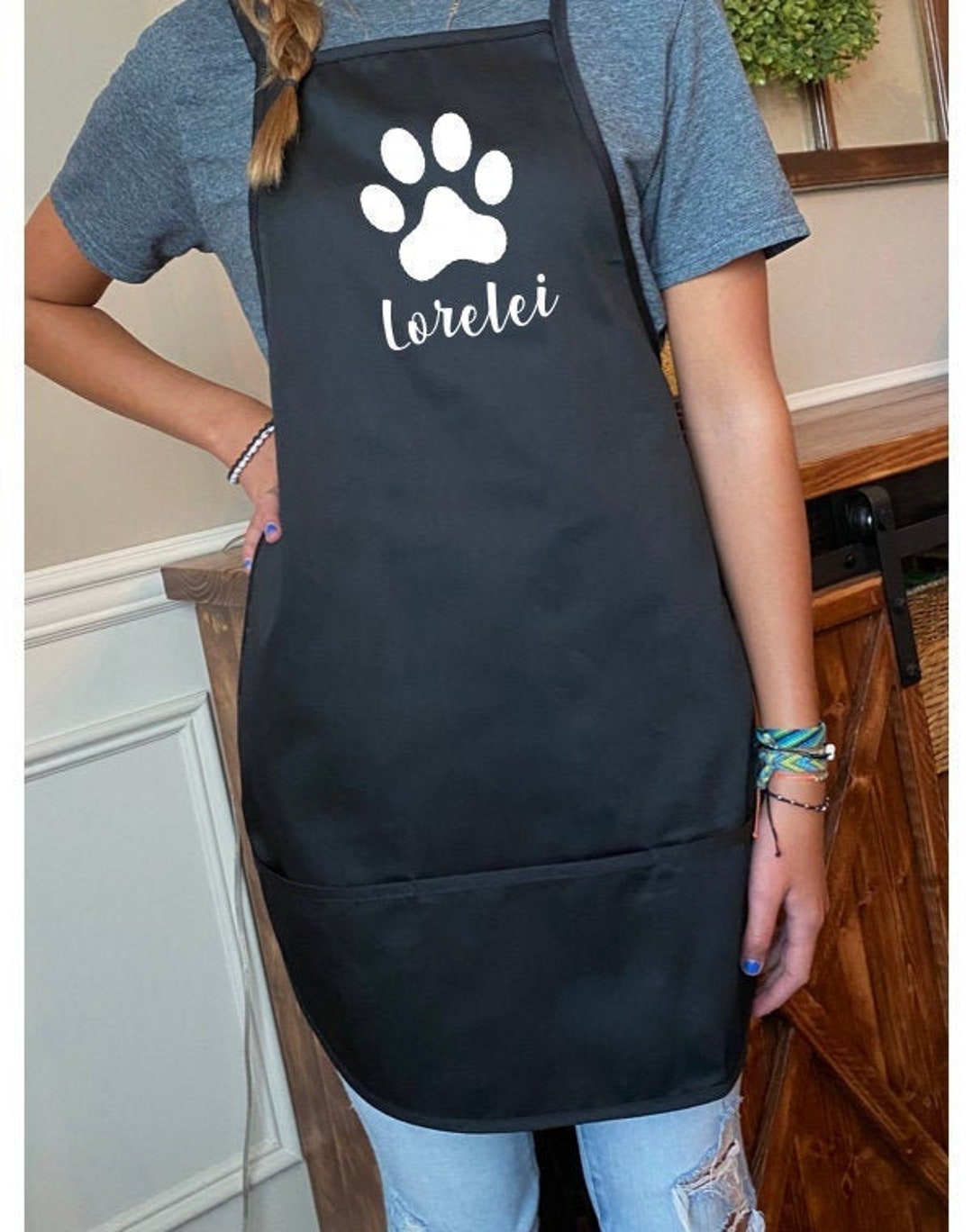 Paw Print Black Apron. Dog Groomer. Veterinarian. Vet. Groomer. Animal