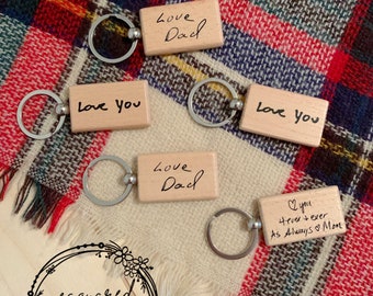 Wooden Keychain With A Loved Ones Handwriting