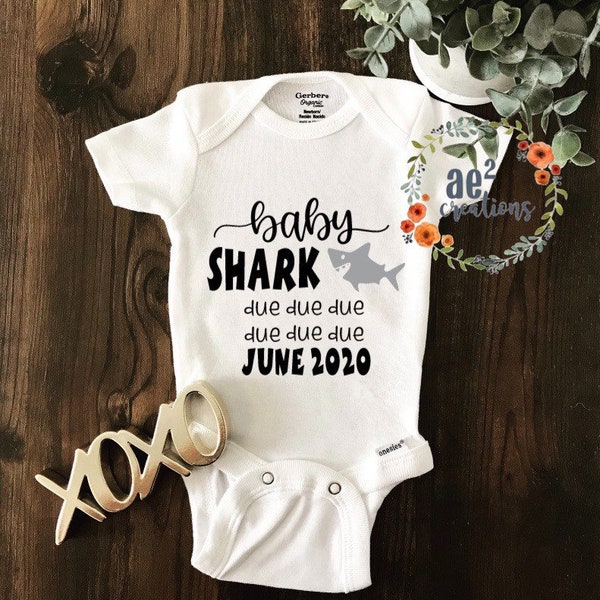 Baby Shark Due Due Pregnancy Announcement Unisex Baby Bodysuit