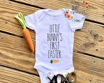 Little Bunny’s First Easter Unisex Baby Bodysuit | Easter Bunny Cotton Tail Bodysuit | Organic Cotton Easter Bodysuit