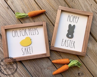 Farmhouse Style Easter Wooden Sign | Hoppy Easter | Oh, For Peeps Sake! Farmhouse Holiday Decor