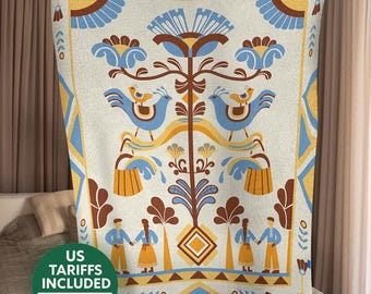 Ukrainian Folk Art Blanket – Traditional Lizhnyk Tree of Life Throw, Ukrainian Home Decor Gift
