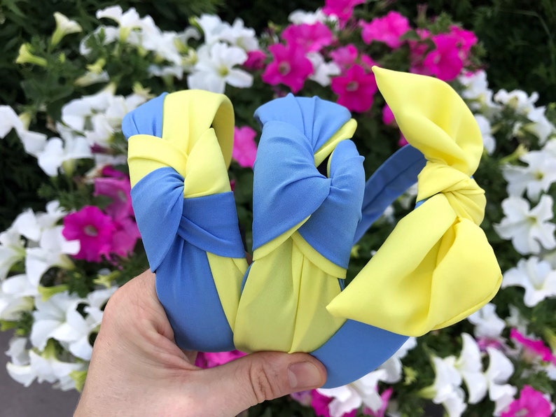Ukrainian headband women top knot alice band | Ukraine blue yellow hair bow | hair accessories | made in Ukraine image 2
