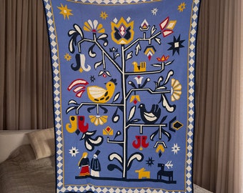 Coperta boho ucraina con stampa Hutsul slava Albero della Vita / Prodotta in Ucraina / Regalo di Natale