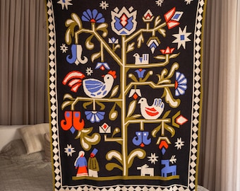 Coperta boho Hutsul, coperta da letto, kilim, albero della vita / arte popolare ucraina / realizzata in Ucraina