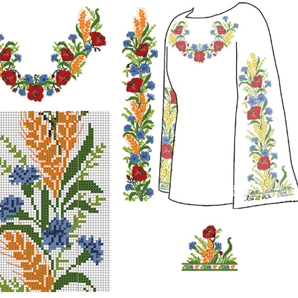Ukraine vintage vyshyvanka folk art cross stitch pattern | embroidered blouse | Ukrainian embroidery design | pdf pattern