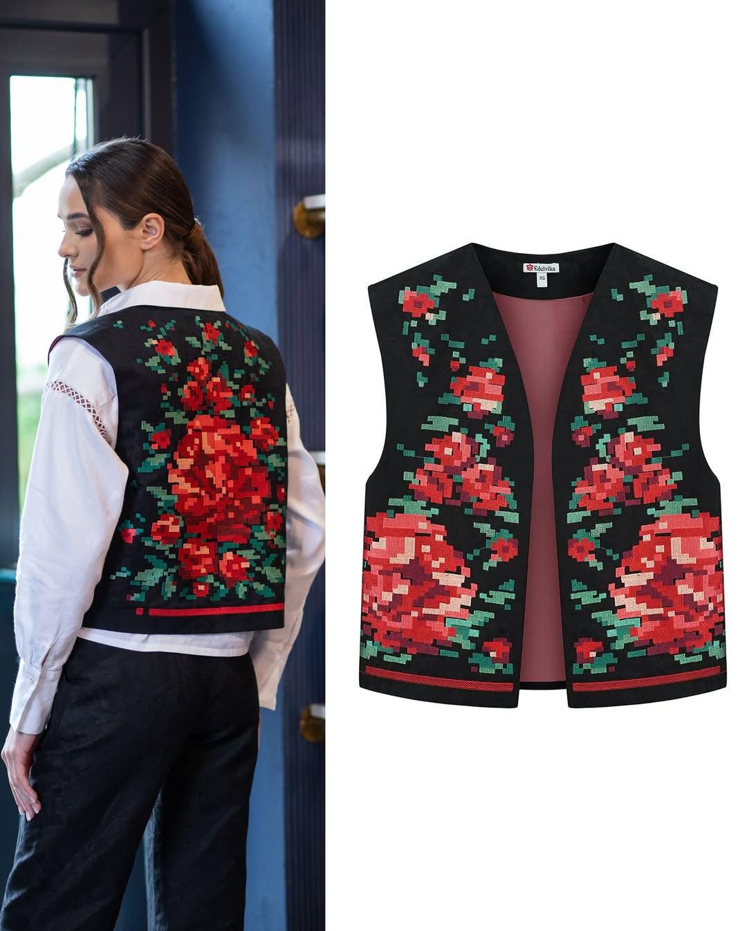 Ukrainian Embroidered Vest Kiptar – Traditional Hutsul Folk Waistcoat Costume Made in Ukraine