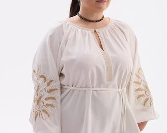 Plus Size Vyshyvanka Woman – Linen Ukrainian Blouse – Ukrainian Embroidered Shirt – Made in Ukraine