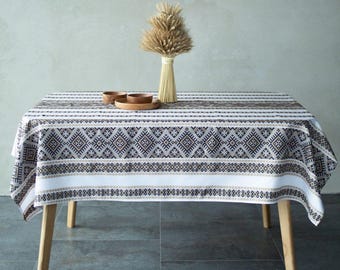 Embroidered Ukrainian Tablecloth – Traditional Rectangular Folk Table Cover with Ethnic Design