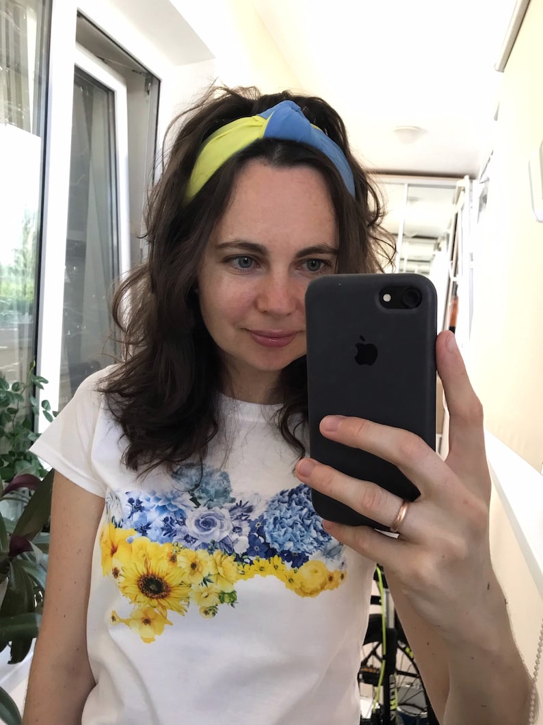 Ukrainian headband women top knot alice band | Ukraine blue yellow hair bow | hair accessories | made in Ukraine image 6