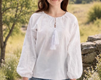 White Vyshyvanka for Women – Ukrainian Embroidered Blouse, Slavic Shirt
