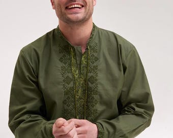 Ukrainian vyshyvanka men embroidered slavic military shirt folk art clothing made in Ukraine