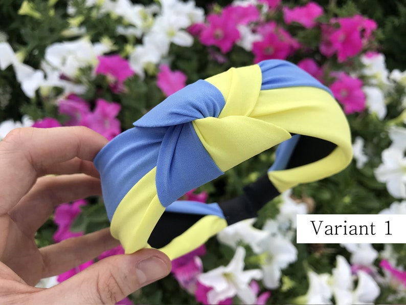 Ukrainian headband women top knot alice band | Ukraine blue yellow hair bow | hair accessories | made in Ukraine image 3