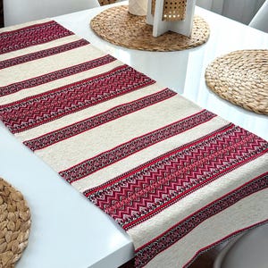 Ukrainian Embroidered Table Runner - Traditional Folk Art with Linen, Slavic Home Decor, Ukrainian Towel, Ethnic Table Decoration