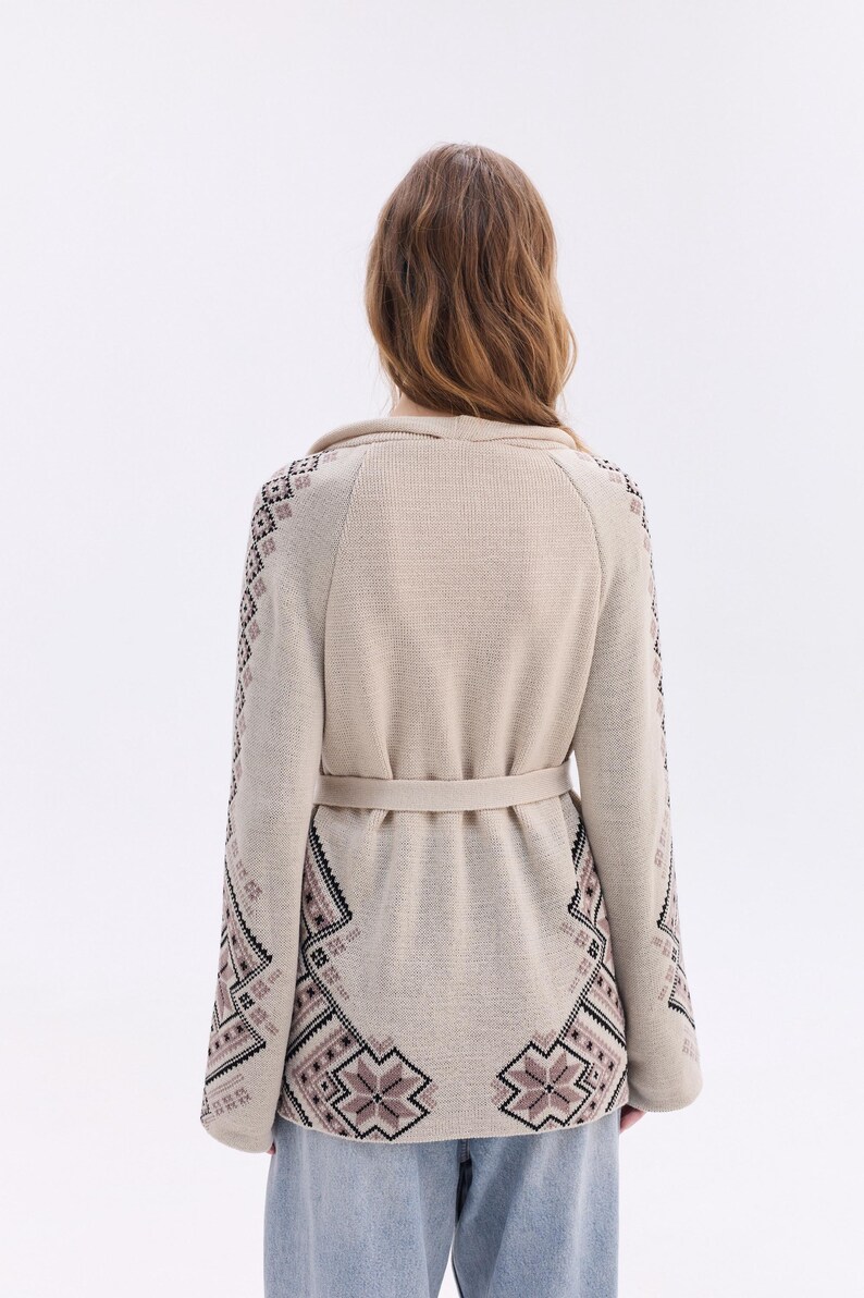 Burgundy Wool Cardigan – Ukrainian Knitted Sweater Jacket, Ethnic Embroidered Cardigan, Cozy Knitwear Made in Ukraine image 15