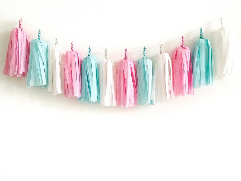 pink and blue tassel garland