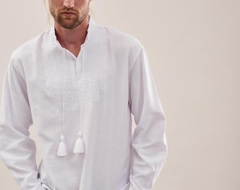 Ukrainian vyshyvanka men white embroidered slavic folk shirt hutsul | vishivanka | made in Ukraine