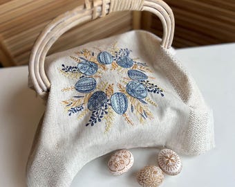 Ukrainian embroidered Easter basket cover towel tablecloth with eggs – home decor – made in Ukraine