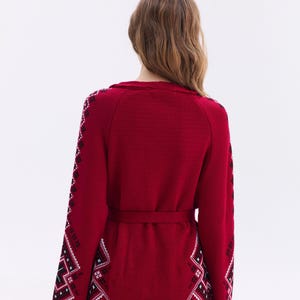Burgundy Wool Cardigan – Ukrainian Knitted Sweater Jacket, Ethnic Embroidered Cardigan, Cozy Knitwear Made in Ukraine image 12