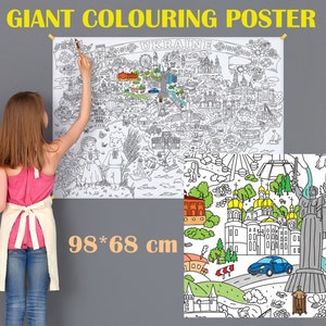 Libro de colorear con póster gigante de actividades para niños con mapa de Ucrania / manualidad para niños / juguete ucraniano / regalo de Ucrania