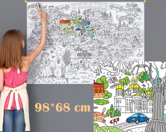 Ukrainian map giant kids activity coloring poster book | craft for kids | Ukrainian toy | gift from Ukraine