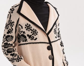 Ukrainian Wool Cardigan – Long Warm Sweater Coat, Ethnic Vyshyvanka Jacket, Made in Ukraine Gift