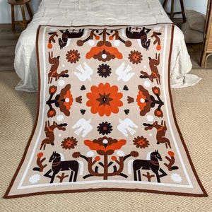 Folk Art Woven Throw Blanket – Wool Kilim Rug – Quilt Wall Hanging – Slavic Home Decor – Ukrainian gifts