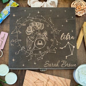 Personalized Libra Zodiac Wooden Box Gift Set