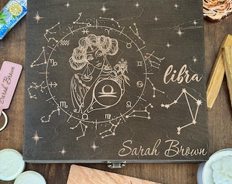 Personalized Libra Zodiac Wooden Box Gift Set