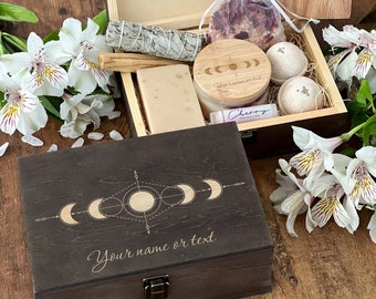 Crescent Moon Box, Wooden Box Personalized, Moon Phase Box, Half Moon Box, Stash Box, Crystal Gift Box, Crystal Box, Tarot Card Box