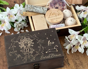 Leo Zodiac Gifts, Leo Gift Box, Leo Zodiac Box, Custom Zodiac Sign Box, Astrology Gifts, Personalized Box, Wooden Box Keepsake, Memory Box