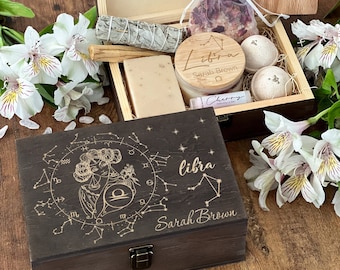 Personalized Libra Zodiac Wooden Box Gift Set
