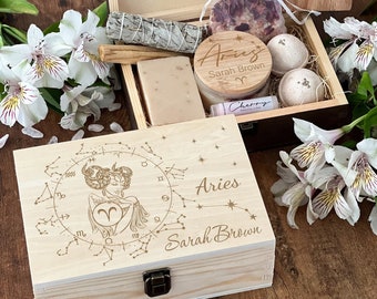 Aries Zodiac Box, Zodiac Gift Box, Custom Zodiac Box, Wooden Box Personalized, Zodiac Gift Set, Zodiac Gifts, Astrology Gifts, Keepsake Box