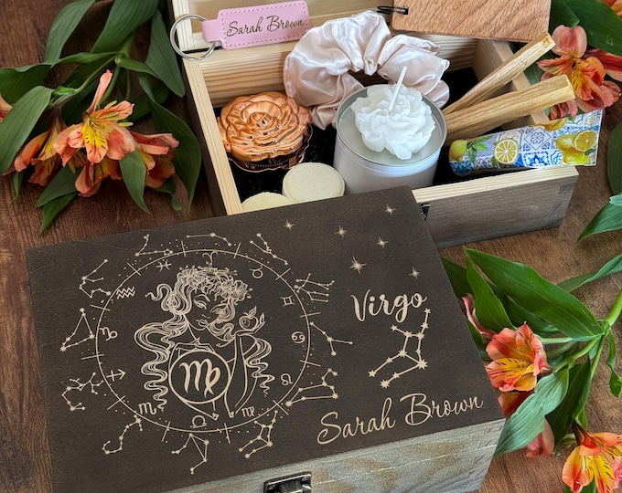 Personalized Virgo Zodiac Wooden Keepsake Box: Astrology Gift