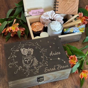 Personalized Aries Zodiac Keepsake Box, Engraved Astrology Gift Set