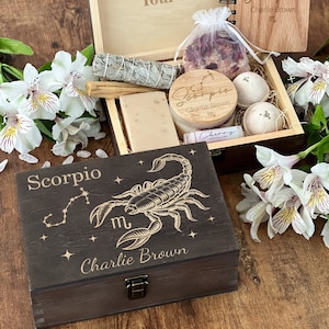Personalized Scorpio Zodiac Wooden Keepsake Box: Astrology Gift Set