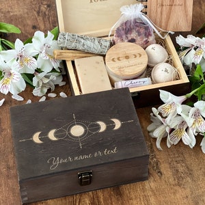 Crescent Moon Box, Wooden Box Personalized, Moon Phase Box, Half Moon Box, Stash Box, Crystal Gift Box, Crystal Box, Tarot Card Box