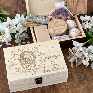 Aquarius Zodiac Box, Personalized Wooden Box, Astrology Gifts, Custom Box Zodiac Sign, Aquarius Gifts, Zodiac Gifts, Gift Box, Gift Set