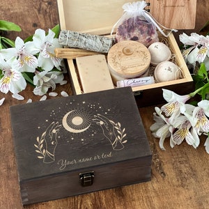 Boîte soleil et lune, boîte en cristal, boîte personnalisée, boîte mystère en cristal, coffret cadeau en cristal, boîte de rangement, boîte sorcière, boîte de tarot, boîte de rangement