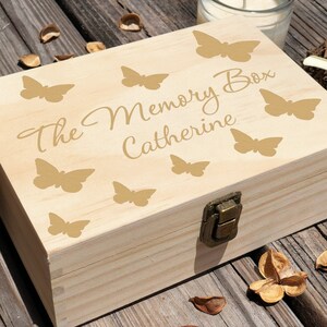 Memory Box Butterflies, Personalized Box, Baby Box, Wooden Box, Keepsake Box, Gift For Kid, Engraved Box, Birthday Gift Box, Nursery Decor