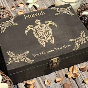 Hawaii Personalized Box, Wooden Box, Sea Turtle Box, Keepsake Box, Memory Box, Custom Gift Box, Valentines Day Gift, Photo Box, Jewelry Box